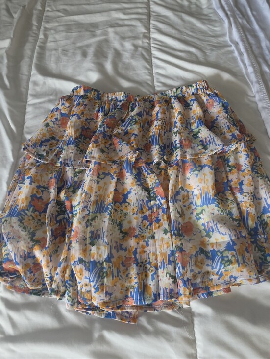 Meet Me In Santorini Dresses & Skirts - Floral Ruffle Mini Skirt in Yellow, Blue & White